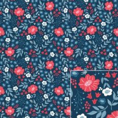 Red, White and Blue Floral on a Navy Blue Background Printable Pattern
