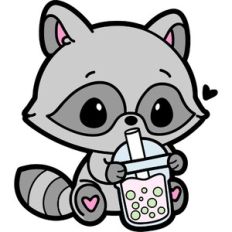 cute raccoon drinking bubble tea