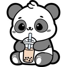 cute  panda drinking  bubble tea