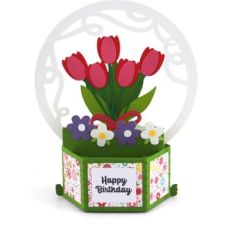 Hexagon Pop Up Card With Tabs Tulips