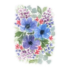 Watercolor Blue Purple Anenome Floral Arrangement Print and Cut