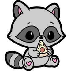 cute raccoon eating pizza