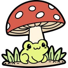 cute frog under a mushroom