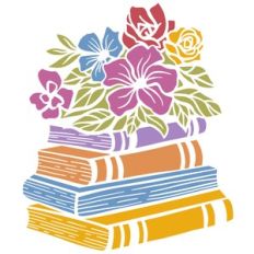 stack of books and flowers stencil