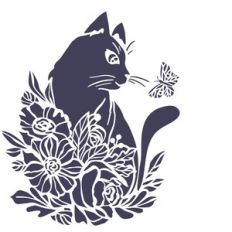 cat, flowers and butterfly stencil