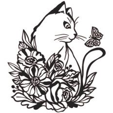 cat with flowers and butterfly