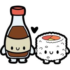 chibi soy sauce and sushi roll couple