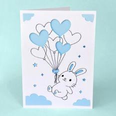 New Baby Card - Bunny With Balloons