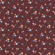 Cute Little Flowers with Leaves Pattern on Chocolate Brown