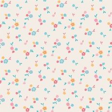 Cute Little Flowers with Leaves Pattern on White Creamy