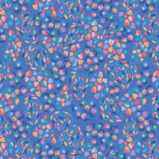 Colorful Organic Shapes and Flowers Pattern on Blue