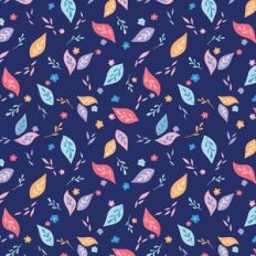 Playful Colorful Leaves Pattern on Dark Navy blue