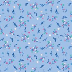 Cute Branches with Hearts and Flowers Pattern on Blue