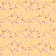 Branches with Leaves and Flowers Pattern on Yellow