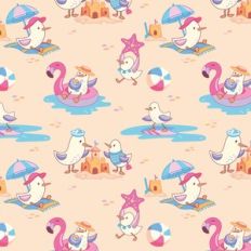 Playful Seagulls Family on the Beach Pattern