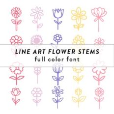 line art flower stems full color font