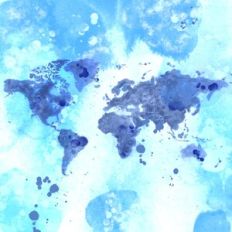 Blue Watercolor World Map Background Pattern