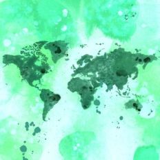Green Watercolor World Map Background Pattern