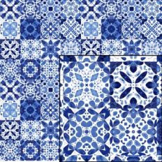 Blue and White Watercolor Tiles Pattern