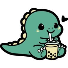 cute dino drinking bubble tea