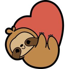 cute hanging sloth on a heart