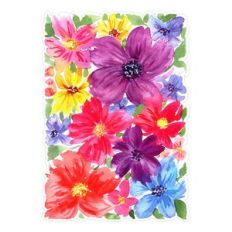Watercolor Colorful Expressive Spring Flowers Print and Cut