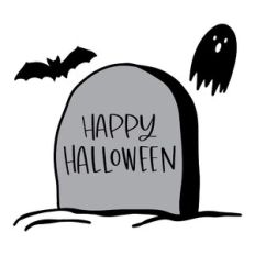 Happy Halloween with Tombstone Bat and Ghost