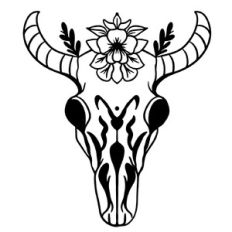 Cow Skull with Flowers