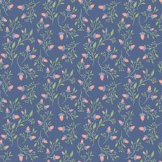 Branches with Leaves and magic Flowers Pattern on navy blue