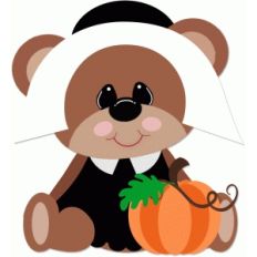 pilgrim girl bear with pumpkin