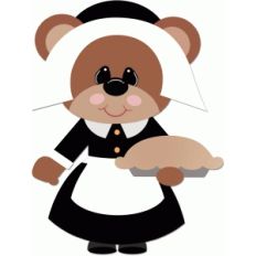 pilgrim girl bear holding pie
