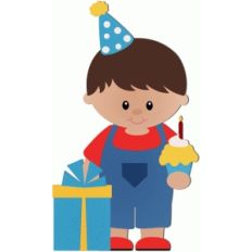 birthday boy with gift and cupcake
