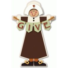 pilgrim girl figure with give banner