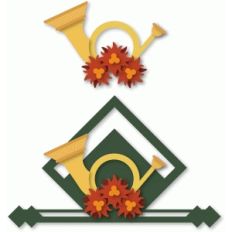 horn and poinsettia crest or border