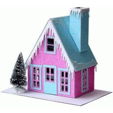 putz-style glitter house: peaked roof