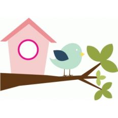 bird and birdhouse on branch