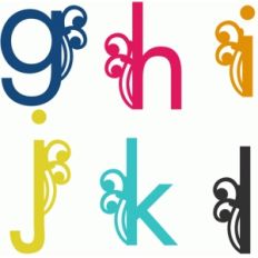 swirly alphabet g-l lower case