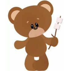 camping bear cooking marshmallows