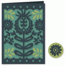 folk art damask flower folded card