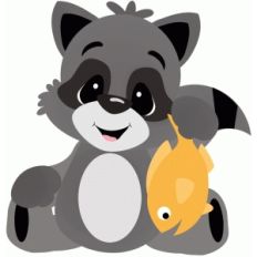 raccoon sitting w little fish