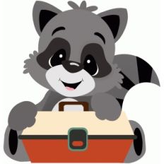 raccoon sitting w tackle box