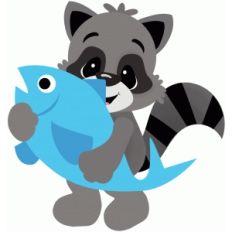 raccoon holding huge fish