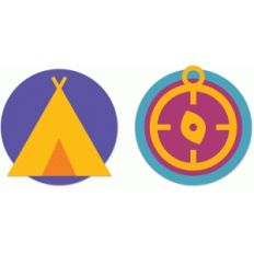 summer camp tent and compass