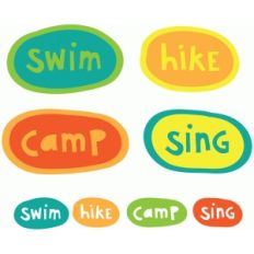 camping words badges
