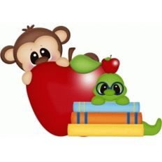 school monkey w books and apple pnc