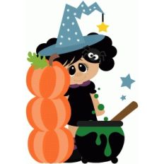 witch w cauldron and pumpkins