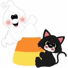 ghost and cat w candy corn