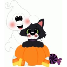cat and ghost w pumpkin