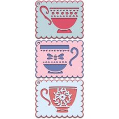 set of layered tea cup gift tags