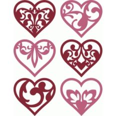 6 damask flourish hearts